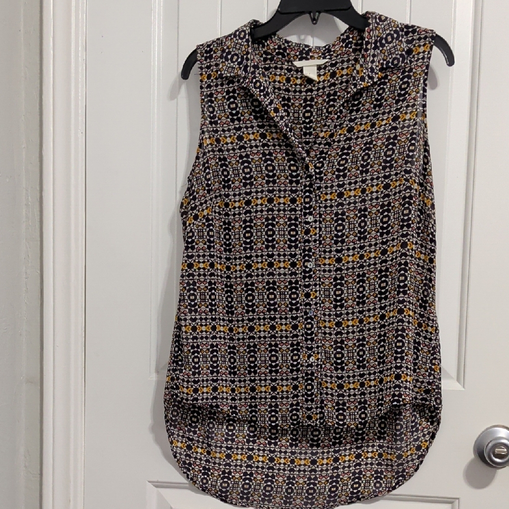 H&M Sleeveless Blouse - Black and Yellow Pattern